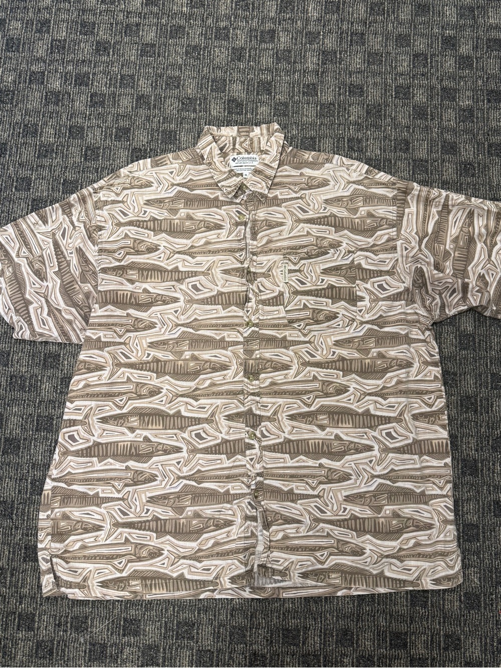Vintage Columbia Barracuda Fish Print Shirt XXL 100% Cotton‎ Fishing Camp